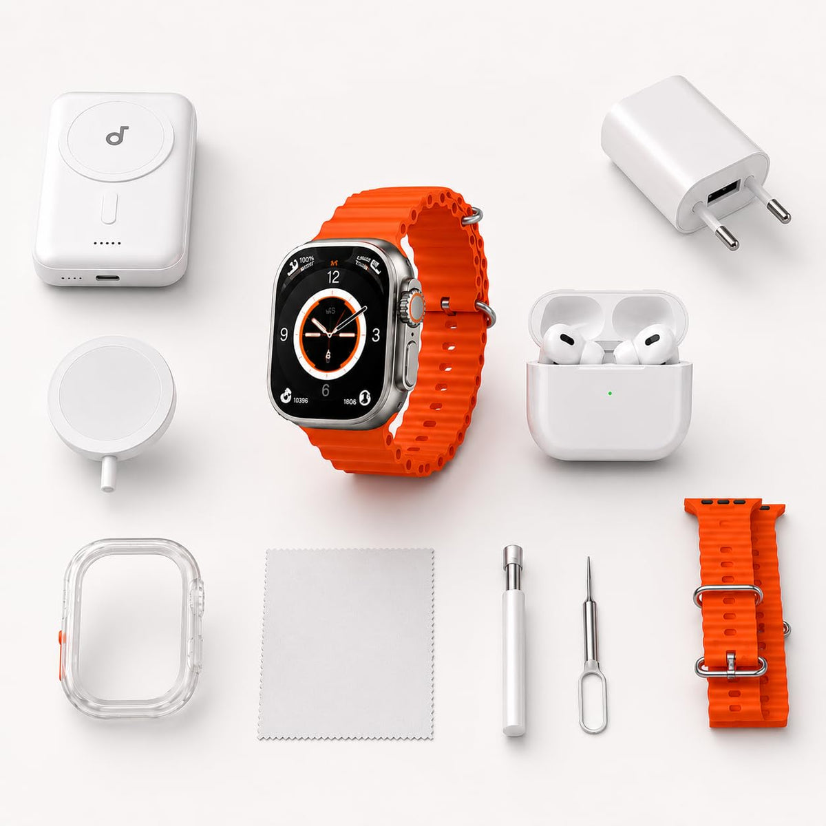 X8 Smart Watch Combo with Bluetooth Calling, TWS Earbuds, Wireless Charger, Power Bank, Adapter & Cable 11 Sports Modes for Men & Women