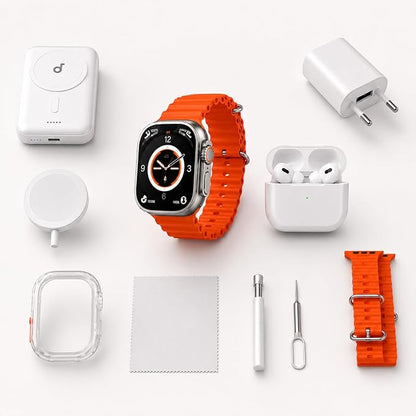 X8 Smart Watch Combo with Bluetooth Calling, TWS Earbuds, Wireless Charger, Power Bank, Adapter & Cable 11 Sports Modes for Men & Women