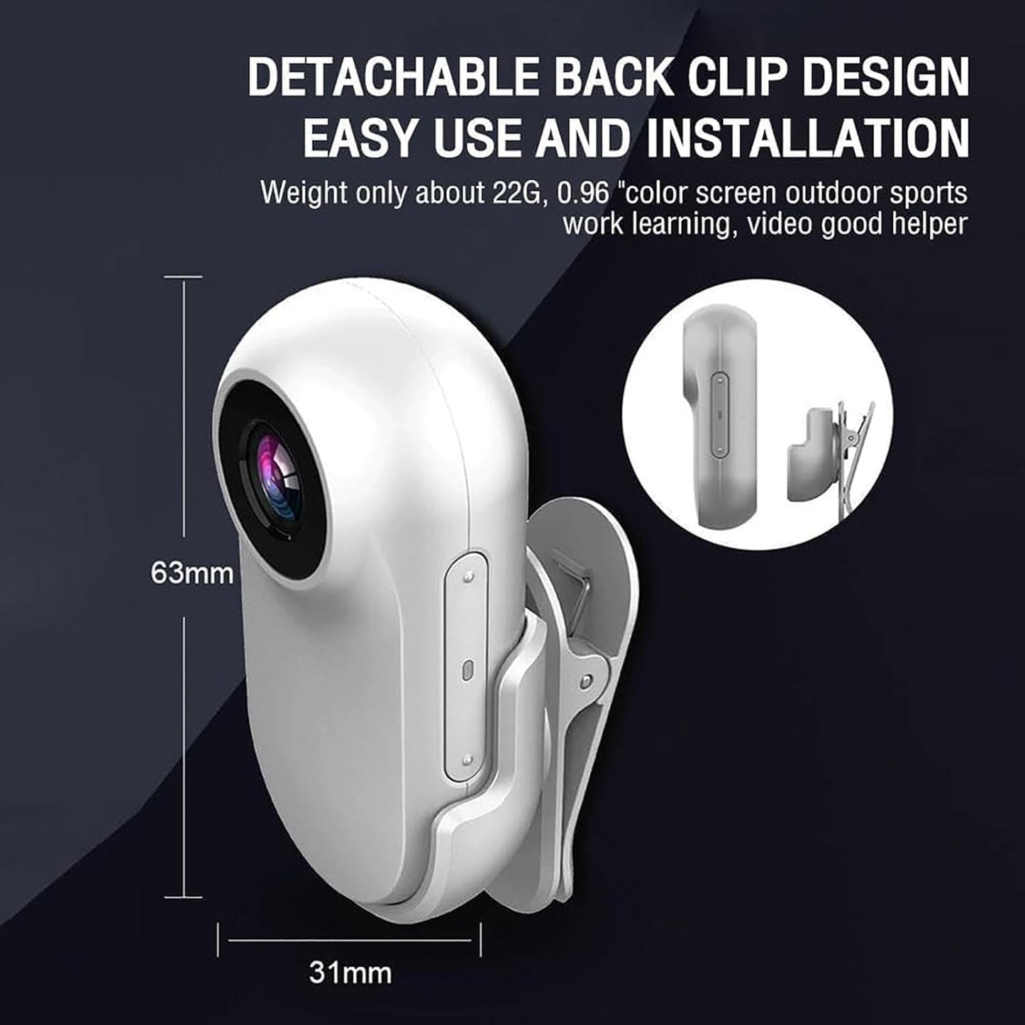 Thumb Motion Action Camera, 1080p Thumb Motion Sports Recorder, Mini Action Cam with Detachable Sports Clip, Waterproof, Supports Photo/Video/Playback Loop (1PCS)