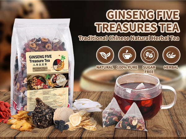 Ginseng Five Treasures Kidney Tea Natural Kidney Cleanse Detox Tea for Women & Men(1 Pack/25 Bags)