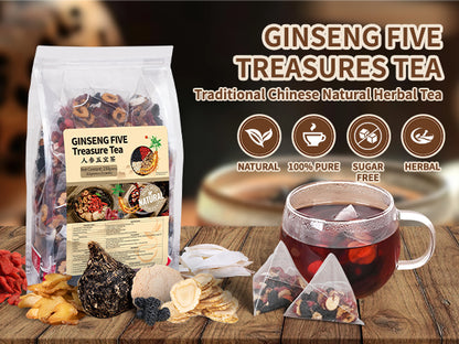Ginseng Five Treasures Kidney Tea Natural Kidney Cleanse Detox Tea for Women & Men(1 Pack/25 Bags)