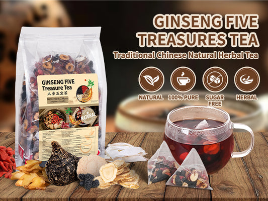 Ginseng Five Treasures Kidney Tea Natural Kidney Cleanse Detox Tea for Women & Men(1 Pack/25 Bags)