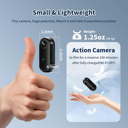 4K Thumb Action Camera with Memory Card Mini Body Camera with WiFi Magnetic Clip  (Dark Black,128G)
