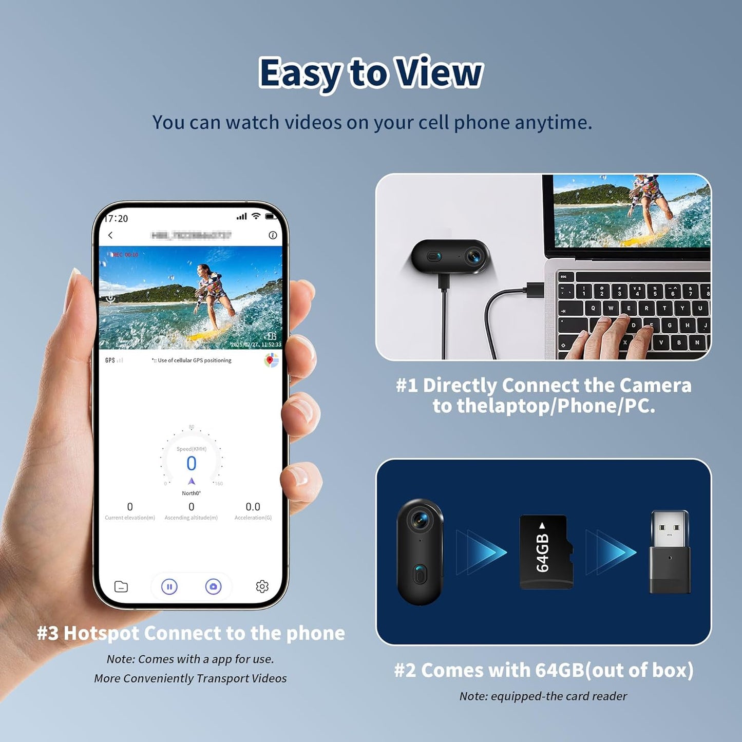 4K Thumb Action Camera with Memory Card Mini Body Camera with WiFi Magnetic Clip  (Dark Black,128G)