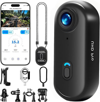 4K Thumb Action Camera with Memory Card Mini Body Camera with WiFi Magnetic Clip  (Dark Black,128G)
