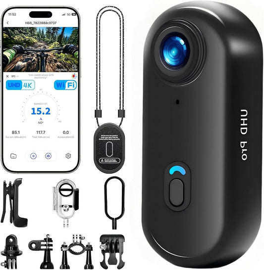 4K Thumb Action Camera with Memory Card Mini Body Camera with WiFi Magnetic Clip  (Dark Black,128G)