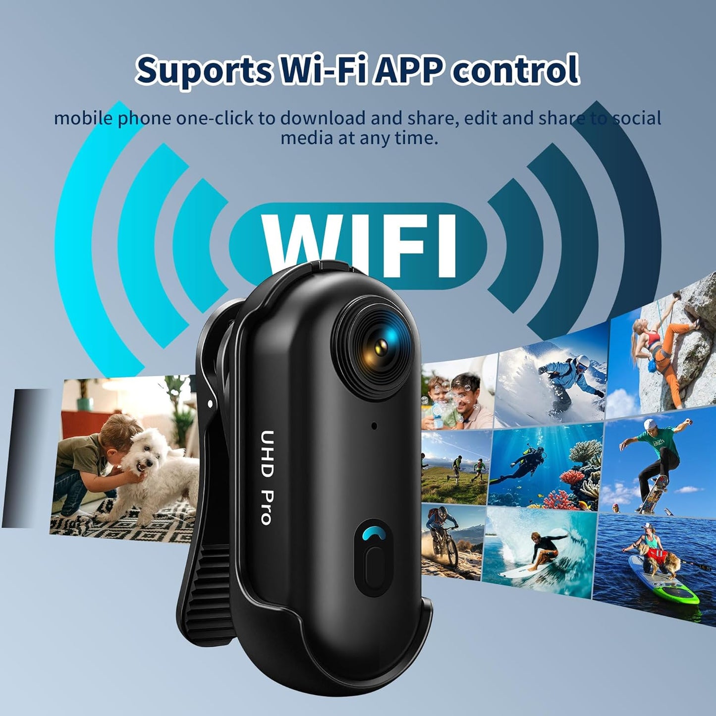 4K Thumb Action Camera with Memory Card Mini Body Camera with WiFi Magnetic Clip  (Dark Black,128G)